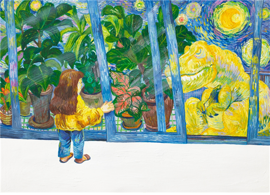 책 ‘아파트 공룡’ 속 원화 <별이 빛나는 밤에 > 2019, 임파스토 기법, 41×56cm
