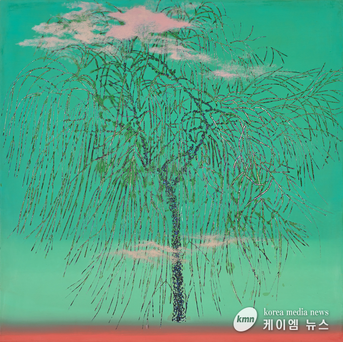정회윤, 버드나무2, 자작나무에 천연옻칠, 자개,100x100cm,2022