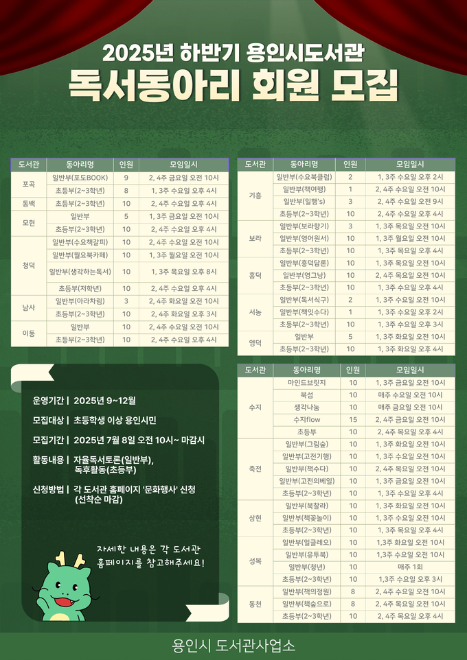 독서동아리 모집 홍보물 사진/용인특례시청 제공