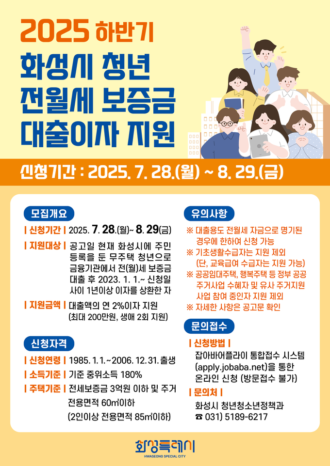 청년 전월세 보증금 대출이자 지원사업 안내문 사진/화성특례시청 제공