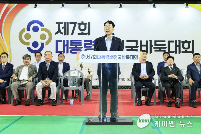 정명근 화성특례시장이 제7회 대통령배 전국 바둑대회 개회사를 하고 있다. 사진/화성특례시청 제공