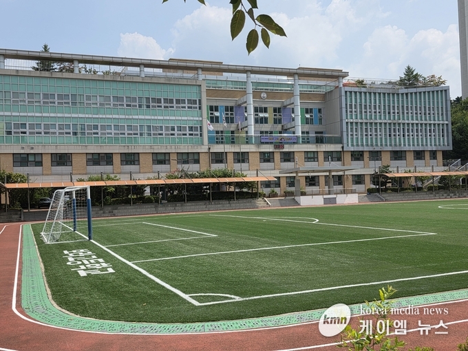 보라고등학교 인조잔디 운동장을 전면 교체 모습 사진/경기도의회 제공 
