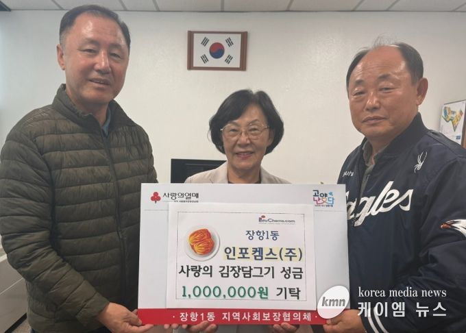 고양시 장항1동, ‘인포켐스(주)’에서 김장담그기 행사 후원금 전달