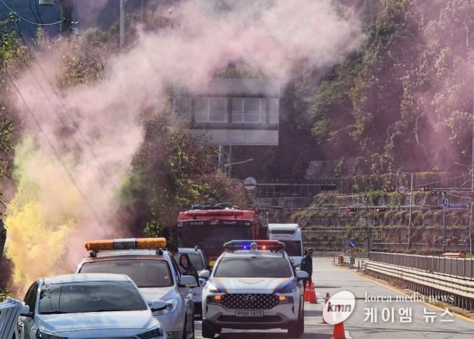 토평강변로에서 실시된 겨울철 대비 대설 대응 교통 소통 현장훈련