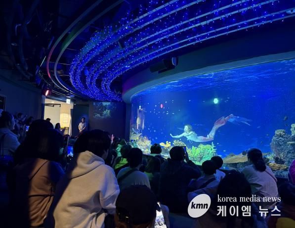 수원특례시 드림스타트 아동·가족이 아쿠아플라넷 관람을 하고 있다.