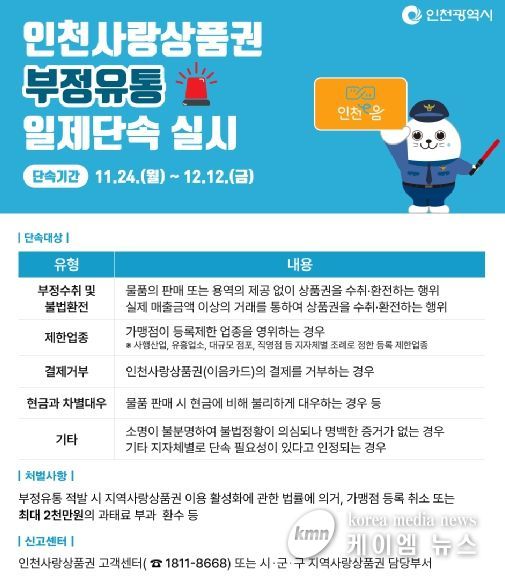 인천사랑상품권 부정유통 일제단속 안내 홍보물