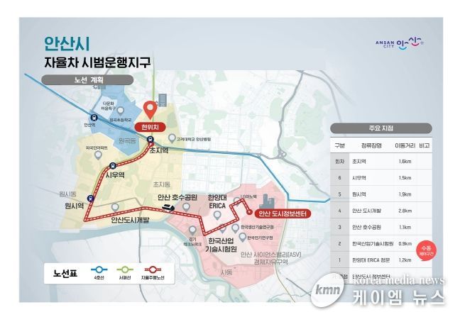 안산시 자율주행자동차 시범 운행계획 노선도(안)