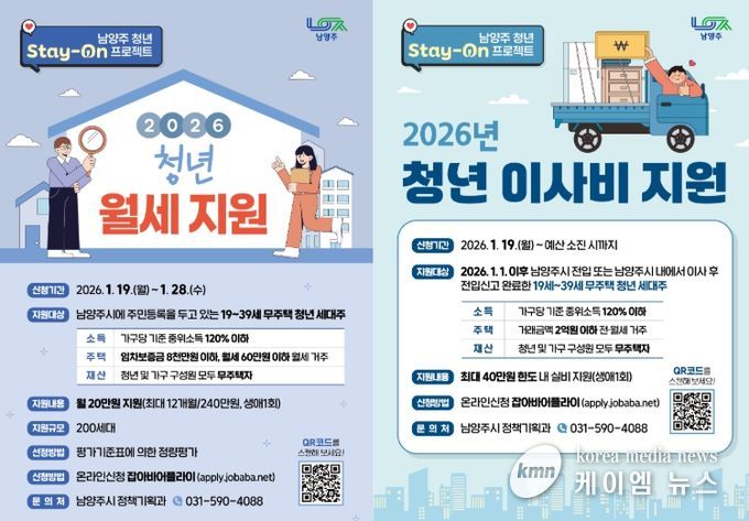 남양주시, 청년 맞춤형 주거비 지원 ‘남양주 청년 Stay-On 프로젝트’ 본격 시행