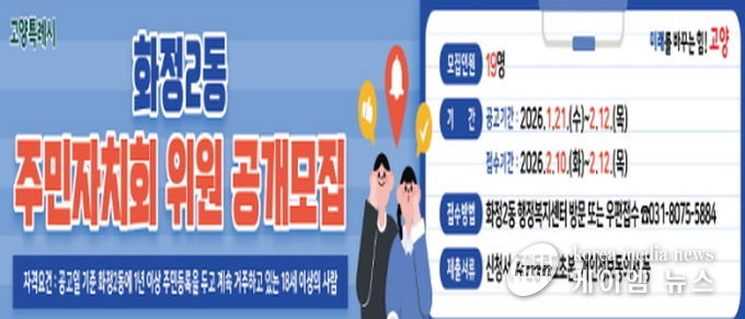 고양시 화정2동, 2026년 상반기 주민자치회 위원 19명 공개모집