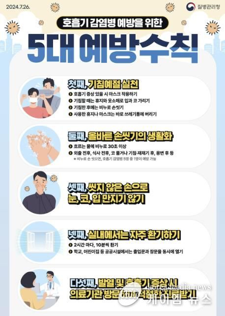 호흡기 감염병 예방을 위한 5대 예방수칙 안내문