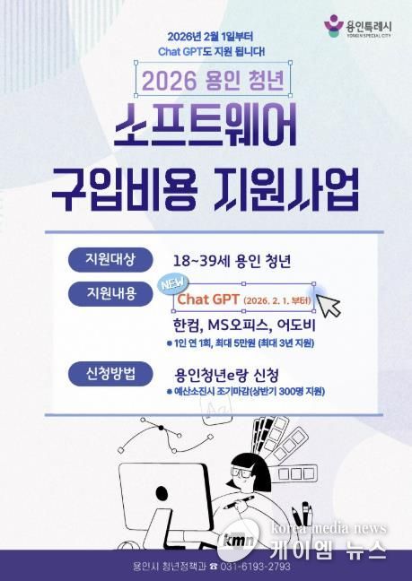 용인특례시 청년 소프트웨어 구입비용 지원사업 포스터