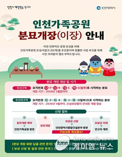 인천시, 인천가족공원 3-2단계 조성사업‘분묘 보상 및 개장’본격 추진