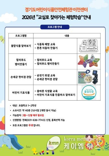 어린이식품안전체험관 이천센터, 관내 초등 새내기 대상 ‘교실로 찾아가는 체험학습’ 실시