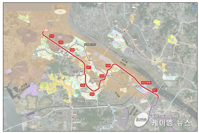 서울 5호선 검단·김포 연장 노선도(예비타당성조사 기준)