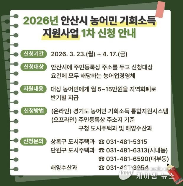 '2026 안산시 농어민 기회소득 지원사업' 디지털 홍보자료.