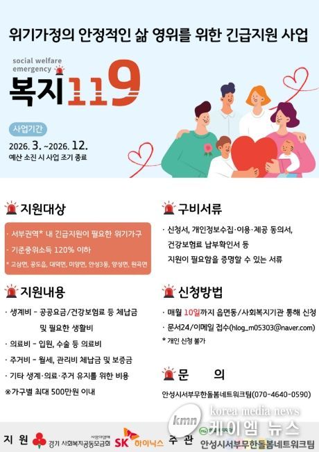 안성시서부무한돌봄네트워크팀, 위기가정 긴급지원 ‘복지119’ 사업 2차년도 연속 추진