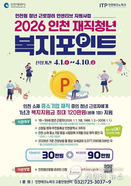 , 중소기업·소상공인 재직청년 복지포인트 최대 120만 원 지원